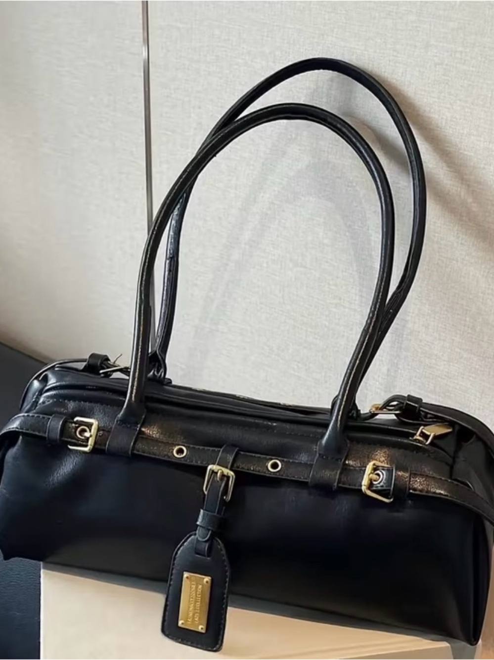 Black Leather Buckle Bag